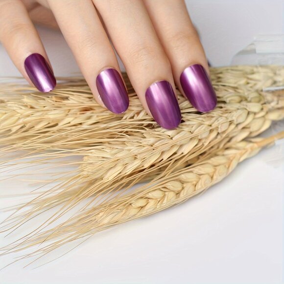 24pcs Chic Purple Press-On Nails - Medium Oval, Glossy Finish - Picture 2 of 5